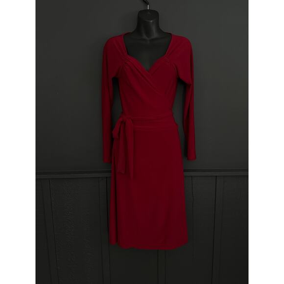 Norma Kamali Sweetheart Wrap Jersey Dress Long Sleeve in Deep Red Size Large - Picture 2 of 10